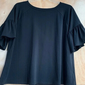 Worthington Short Flutter Sleeve Top Round Neck Black Petite XL